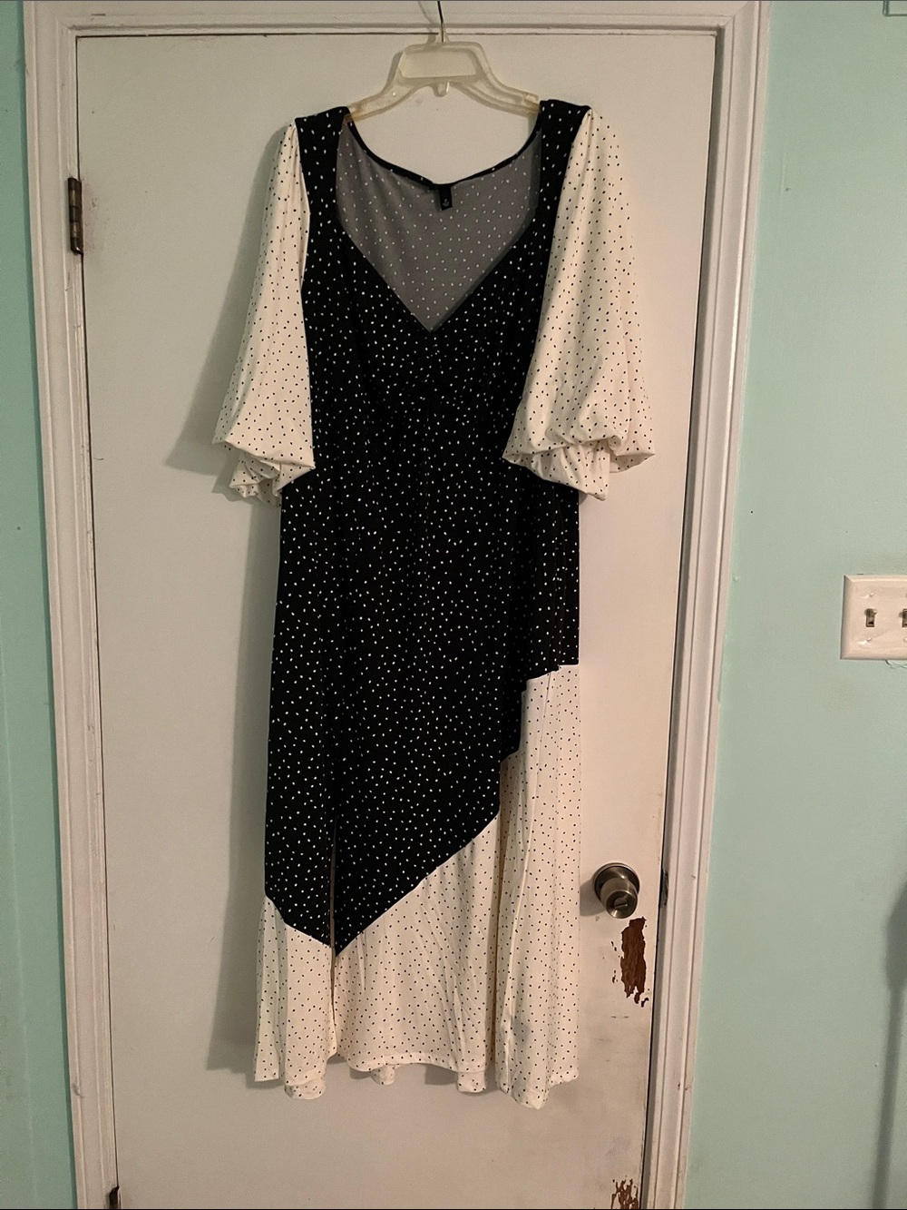 Black & White Polka Dot Midi Dress with Flutter Sleeves